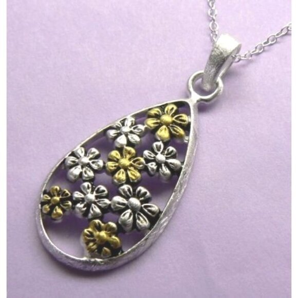 FLOWER 14KY Gold over Silver Necklace 18" - Picture 6 of 6